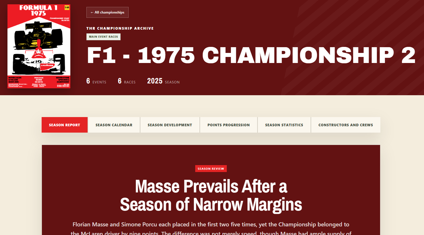 Season page using colours derived from its race poster